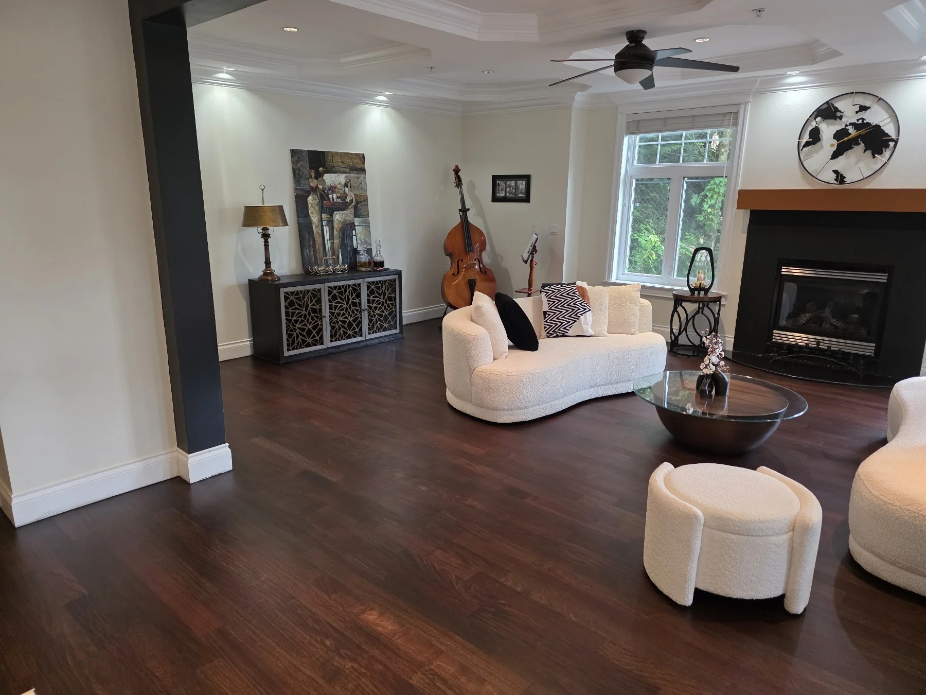 Westport living room with refinished Brazilian cherry flooring