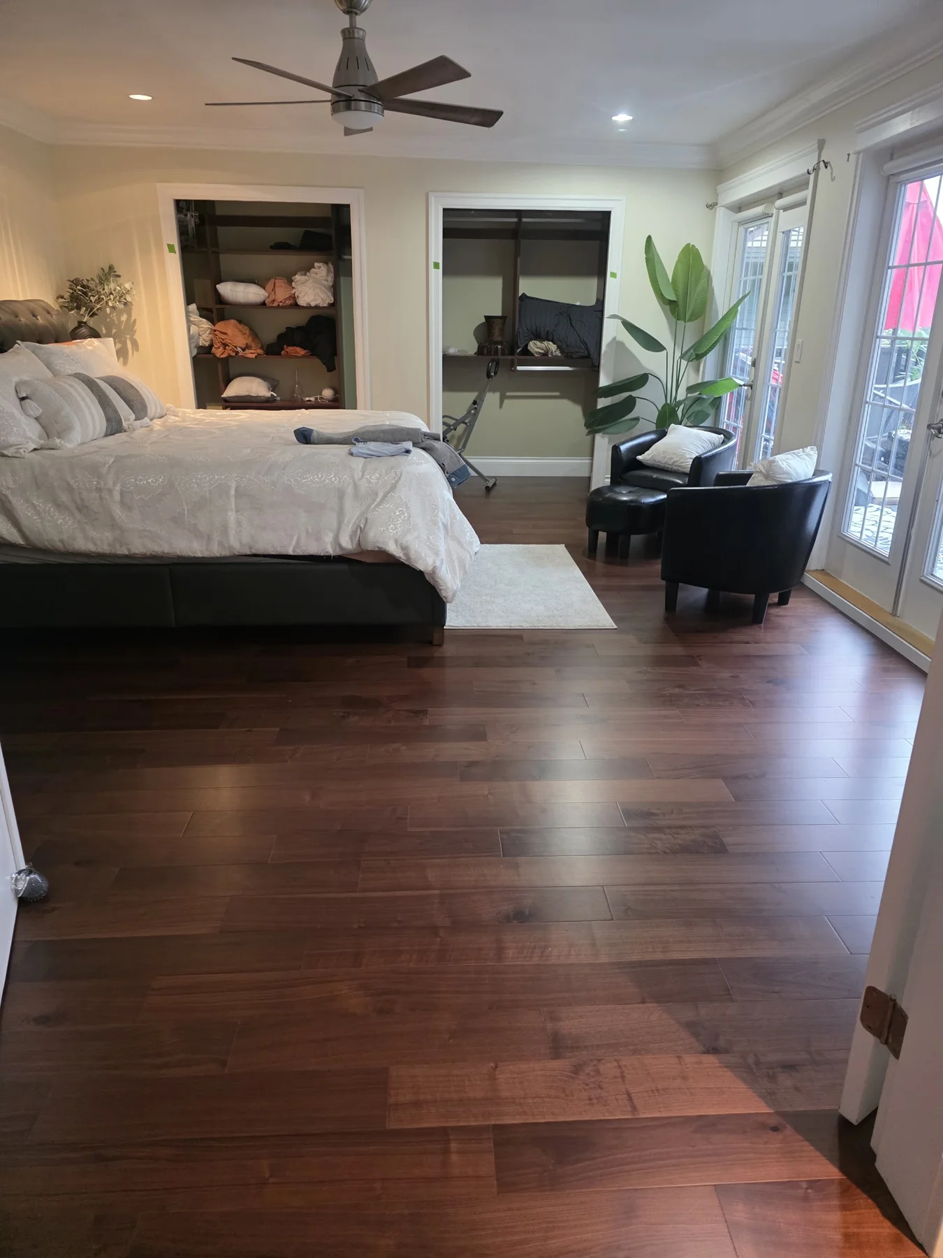 The same bedroom furnished over the new hardwood.