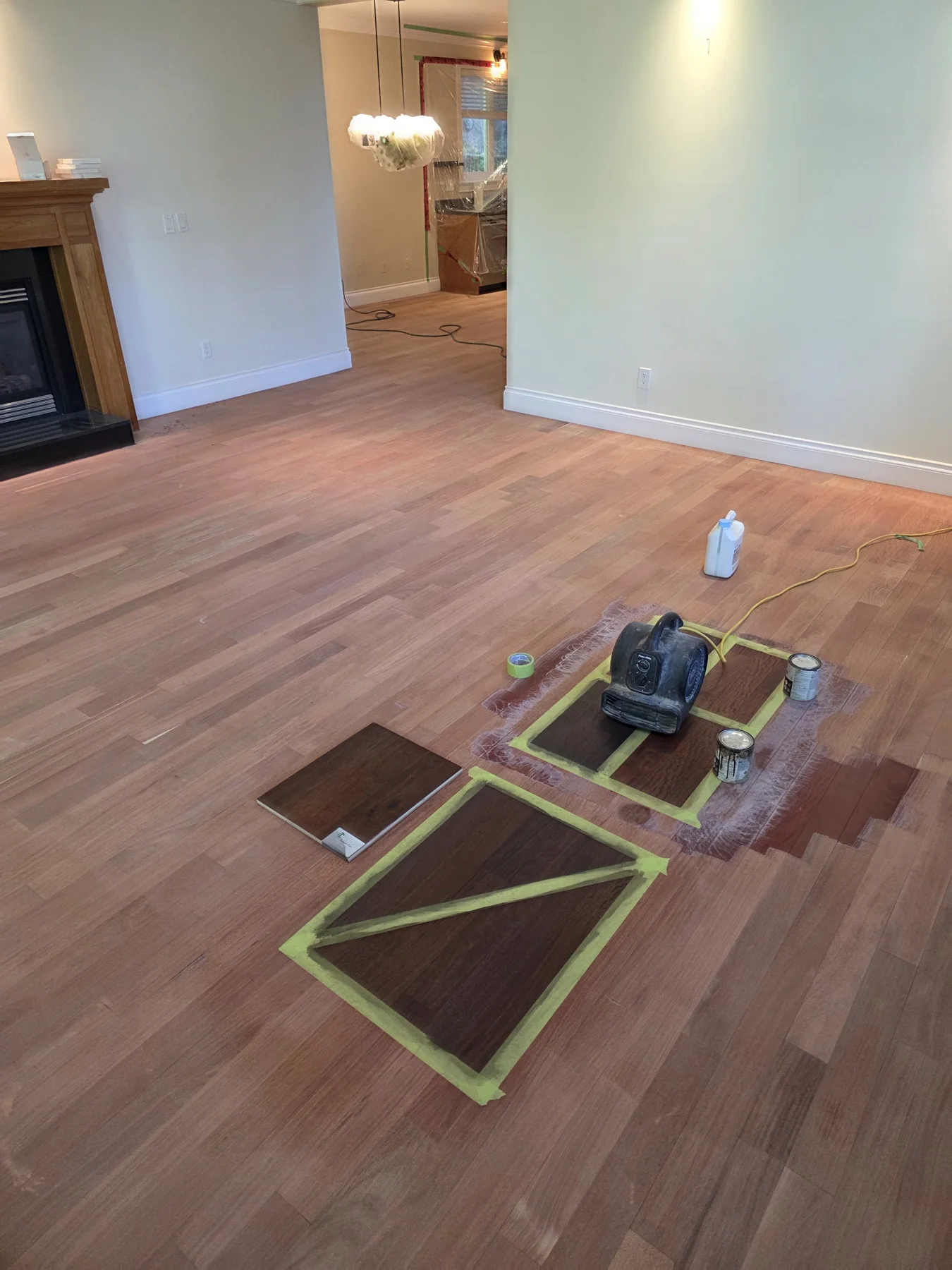 Stain samples on the actual floor.